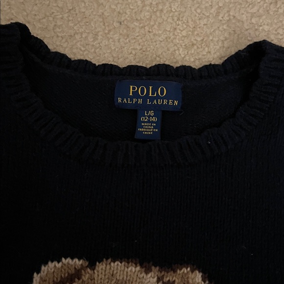 Polo by Ralph Lauren Girls Navy Bear Crewneck Sweater - Picture 2 of 3